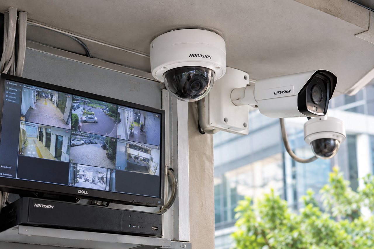 CCTV surveillance cameras and monitoring setup