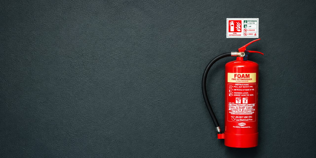 Range of portable fire extinguishers — water, foam, CO2, dry powder and wet chemical