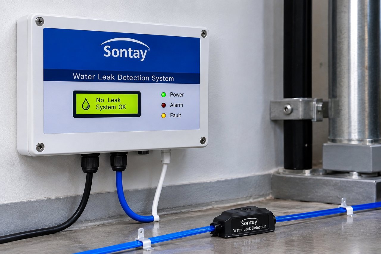 Water leak detection sensing cable and control panel installation